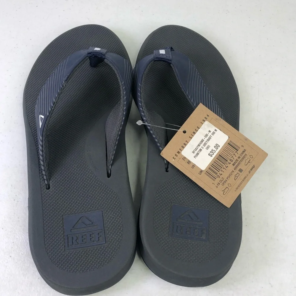 Reef Phantom II Grey Navy Thong Flip Flop Shoes Size 8